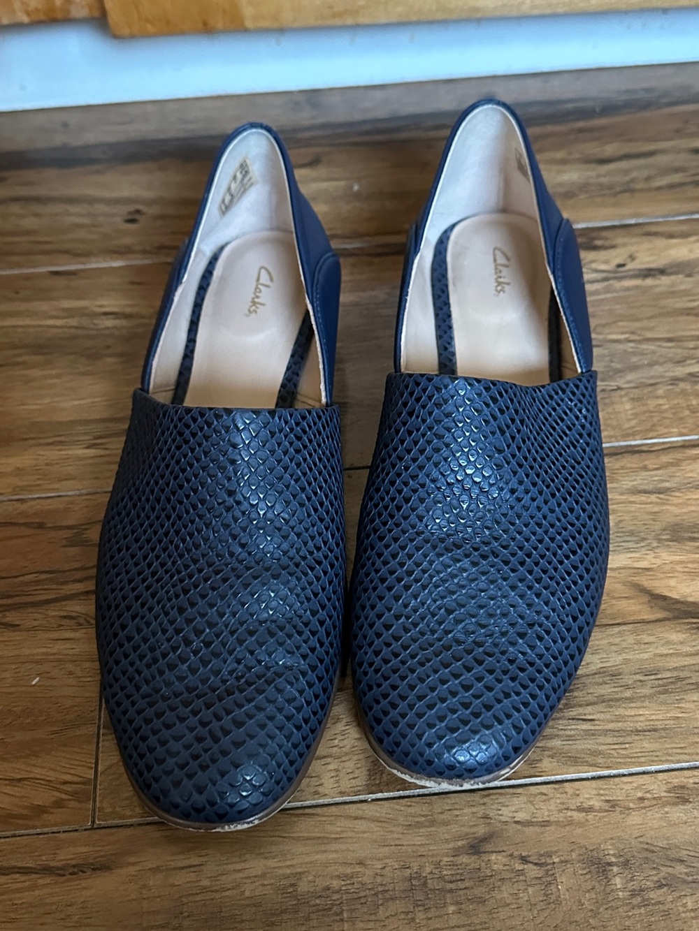 Clarks Navy Slip-On Textured Loafers